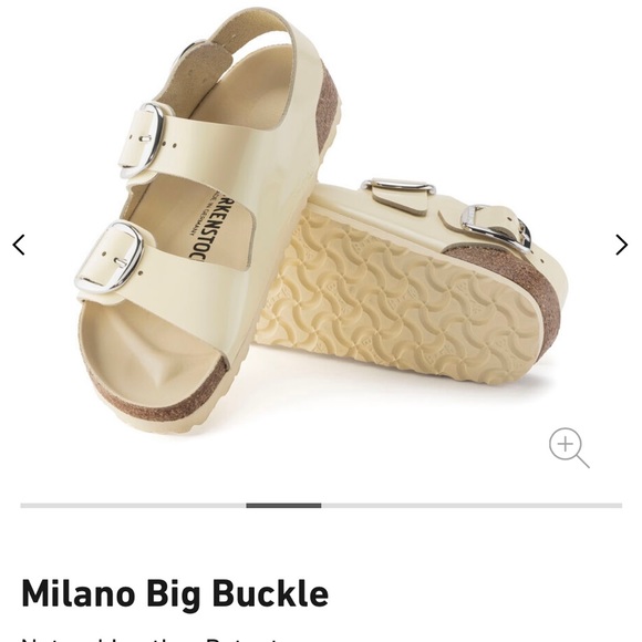 Birkenstock Milano Big Buckle Natural Leather Patent in cream NWT - Picture 4 of 9